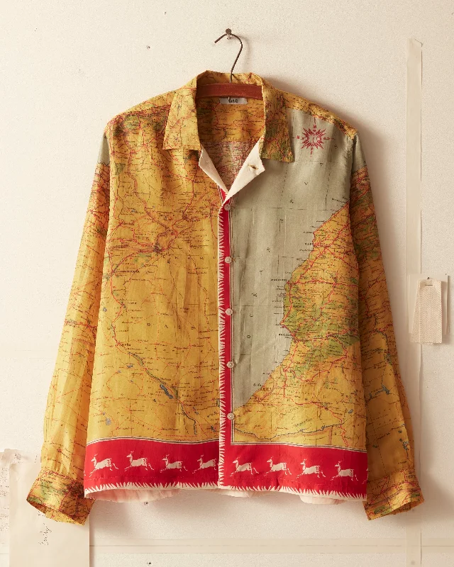 Morocco Map Silk Shirt Refined Men's European