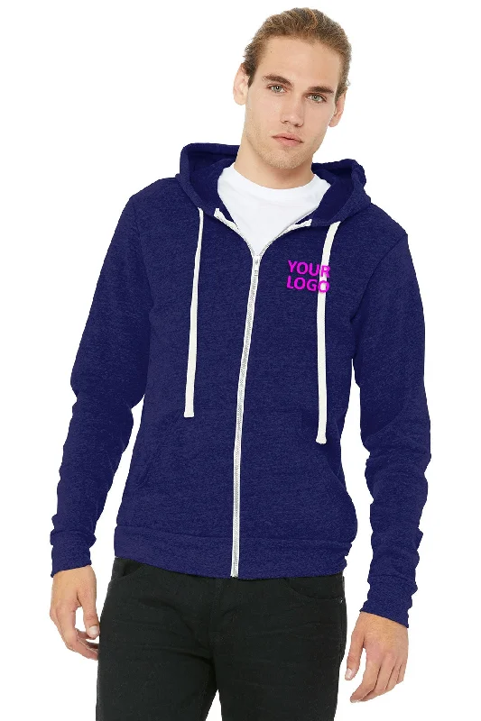 Bella Canvas Unisex Triblend Sponge Fleece Full-Zip Hoodie, Navy Minimalist Men's Casual 