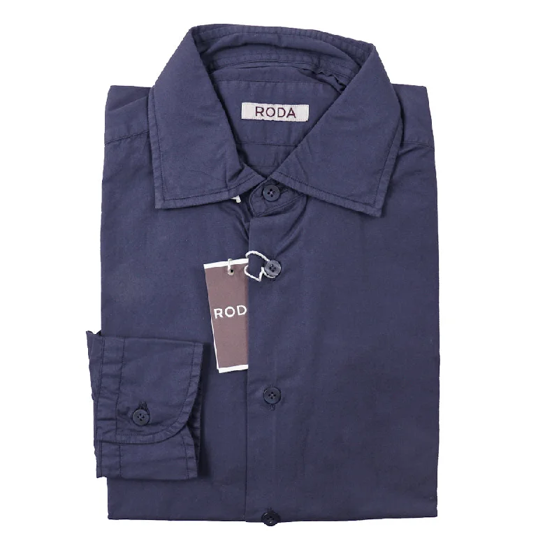 Roda Slim-Fit Navy Blue Cotton Shirt Sporty Men's Tennis