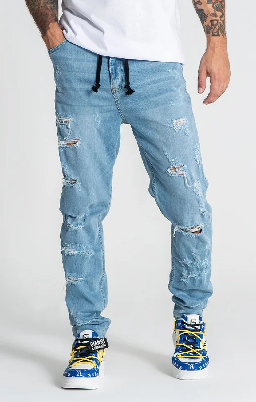 Light Blue Raw Carrot Jeans Youthful Men's Pop