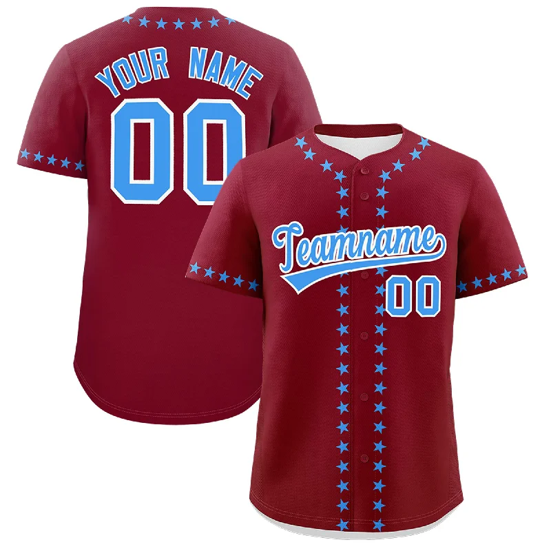 Custom Crimson Powder Blue Star Ribbing Authentic Baseball Jersey Relaxed Men's Australian 