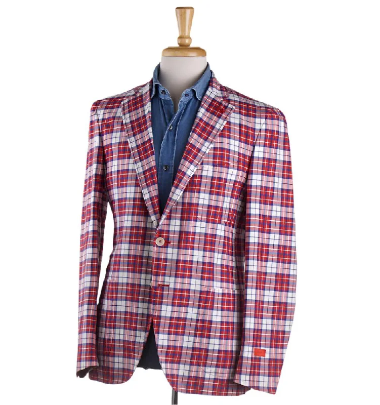 Isaia Red Check Lightweight Sport Coat Street