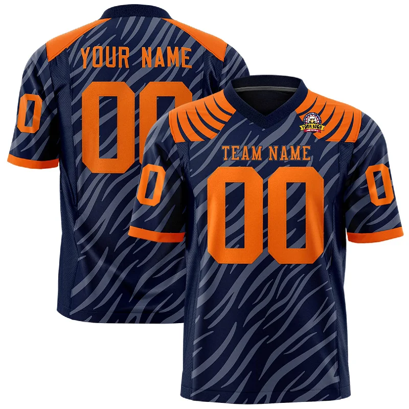 Custom Navy Gray Personalized Tiger Stripe Graffiti Pattern Authentic Football Jersey Trendy Men's Bucket