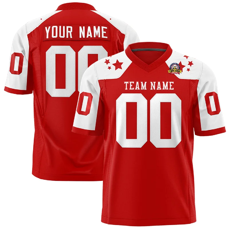 Custom Red White Personalized Shoulder Star Pattern Authentic Football Jersey Sophisticated Men's 