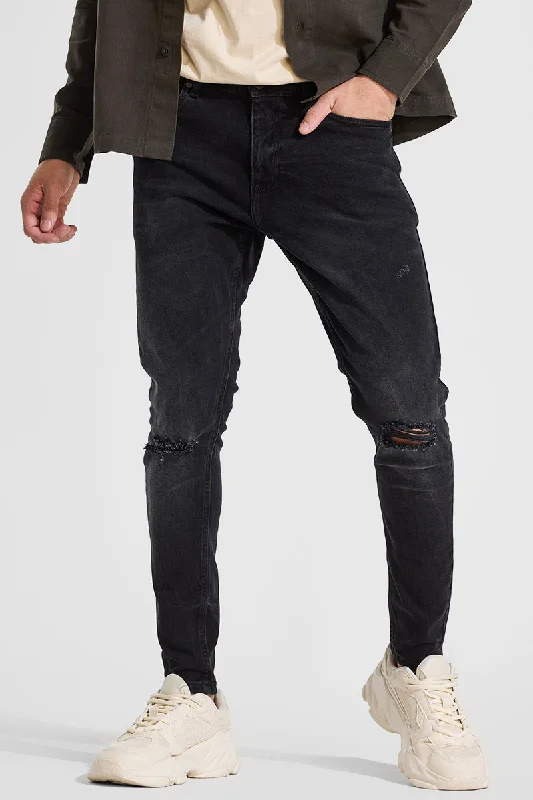 Black Distressed Skinny Fit Jeans Organic