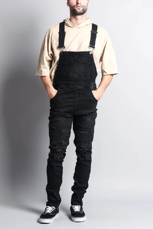 Men's Distressed Denim Overalls Sporty Men's Athleisure 