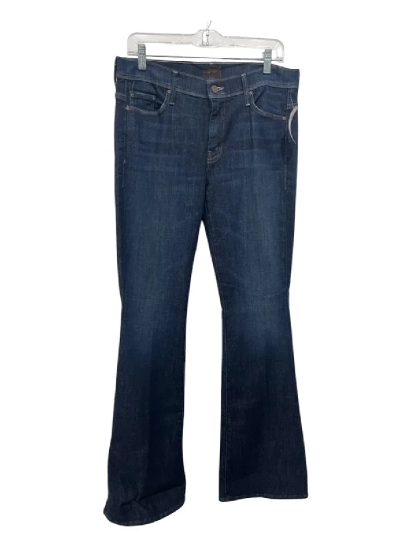 Mother Size 32 Dark Wash Cotton Denim Mid Rise Whiskering Wide Leg Long Jeans Dynamic Men's Glow