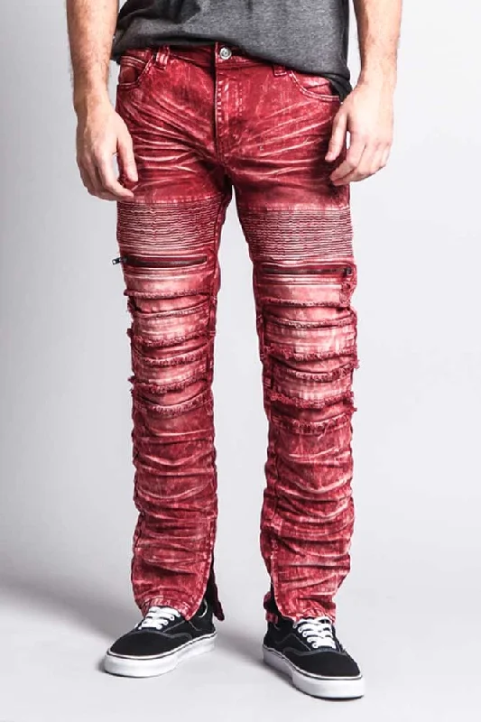 Distressed Acid Washed Biker Slim Jeans Polished Men's Silk