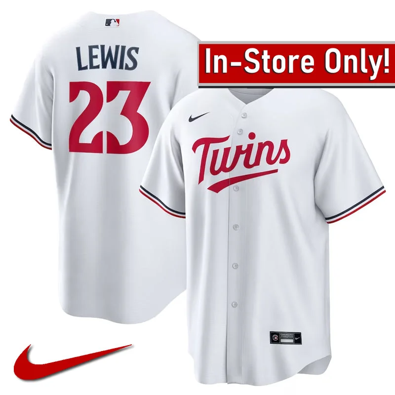 AVAILABLE IN-STORE ONLY! Royce Lewis Nike White Minnesota Twins Home Replica Jersey Laid