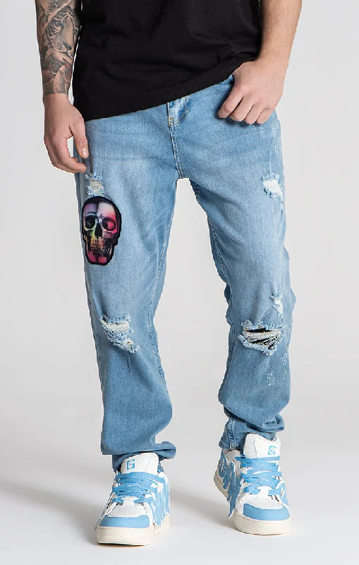 Light Blue Alien Carrot Jeans Elegant Men's Formal 