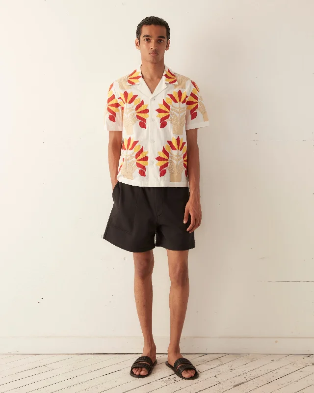 Foliage Appliqué Short Sleeve Shirt Elegant Men's Formal 