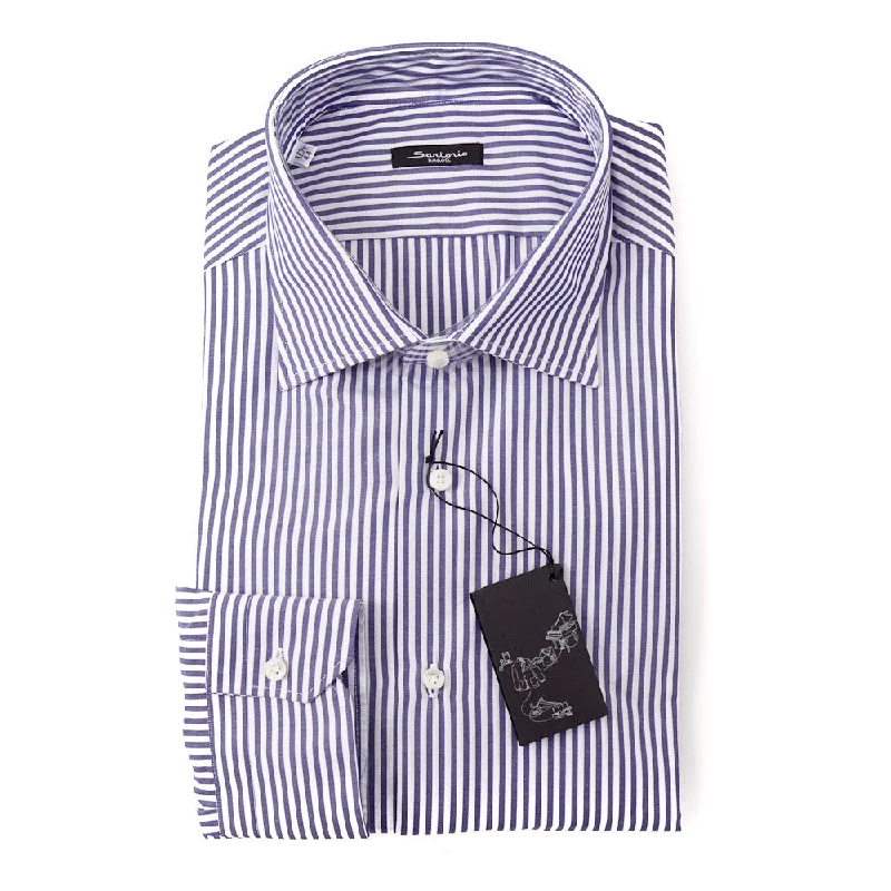 Sartorio Cotton Shirt in Navy Blue Bengal Stripe Cclassic Men's Tweed