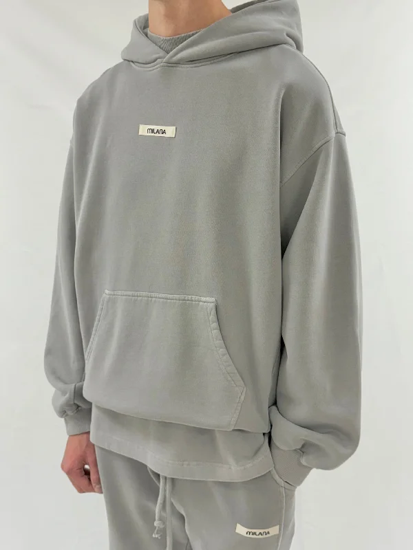 Washed Ash Grey Core Heavyweight Hoodie. Sleek Men's Contemporary 