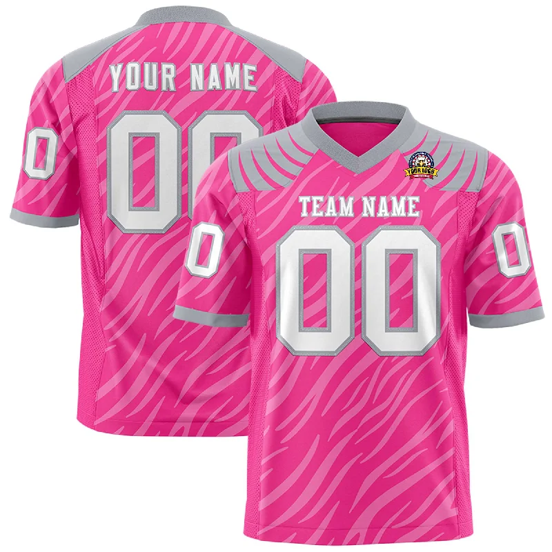 Custom Pink White Personalized Tiger Stripe Graffiti Pattern Authentic Football Jersey Rugged Men's Outdoor 