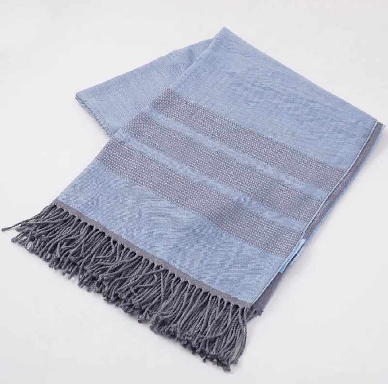 Battisti Blue Birdseye Wool Throw Blanket Traditional Men's Country