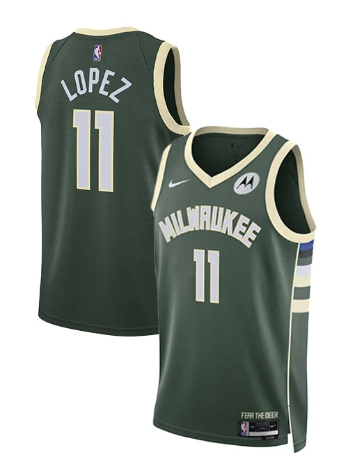 Nike 2022 Icon Edition Brook Lopez Milwaukee Bucks Swingman Jersey Trendy Men's Oversized