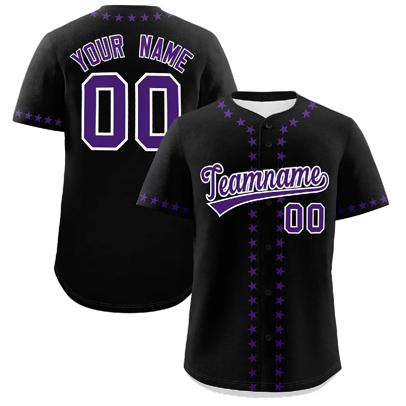 Custom Black Purple Star Ribbing Authentic Baseball Jersey Dynamic Men's High