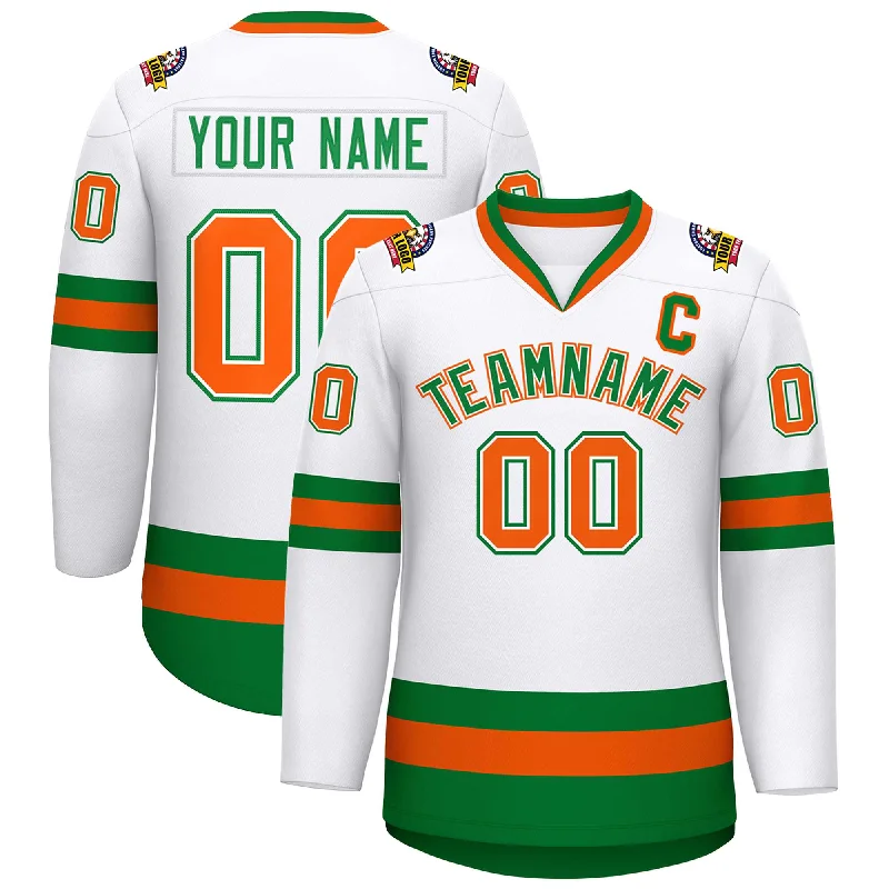 Custom White Kelly Green White-Orange Classic Style Hockey Jersey Preppy Men's College