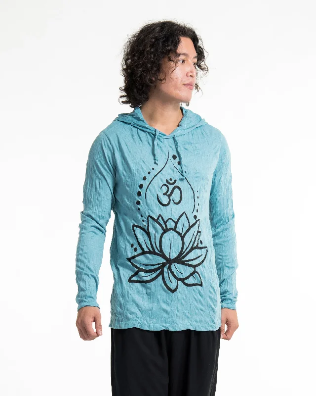 Unisex Lotus Om Hoodie in Turquoise Cool Men's Distressed