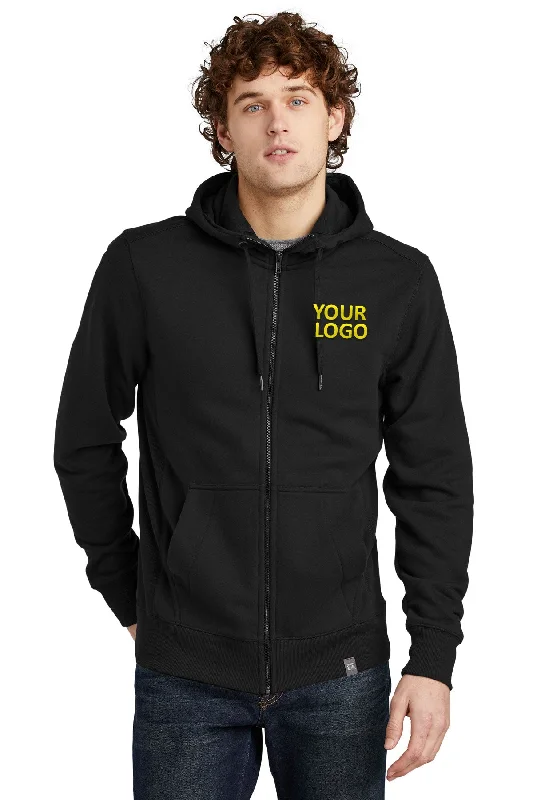 New Era French Terry Custom Zip Hoodies, Black Casual Men's Loose