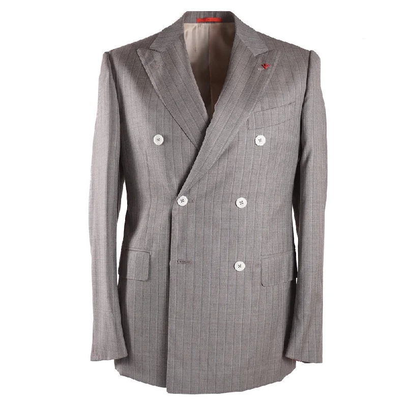 Isaia Dove Gray Stripe 140s Wool Suit Organic