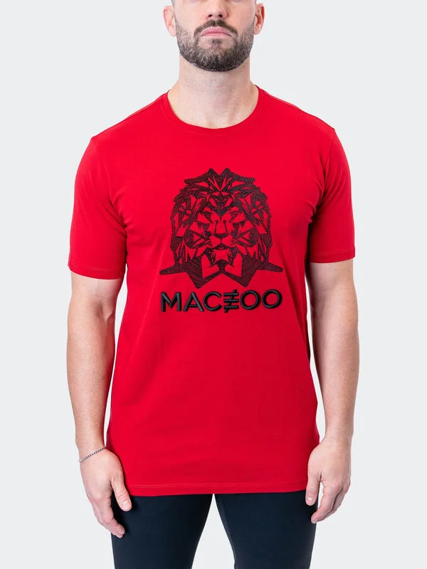 Maceoo Stretch Short-Sleeve Athletic Wear | Tee Mighty Mane Red Elegant Men's Cashmere