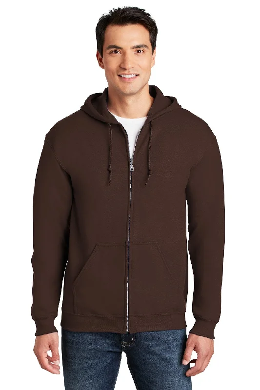 Gildan Heavy Blend Full Zip Hooded Sweatshirt Dark Chocolate Refined Men's Hand