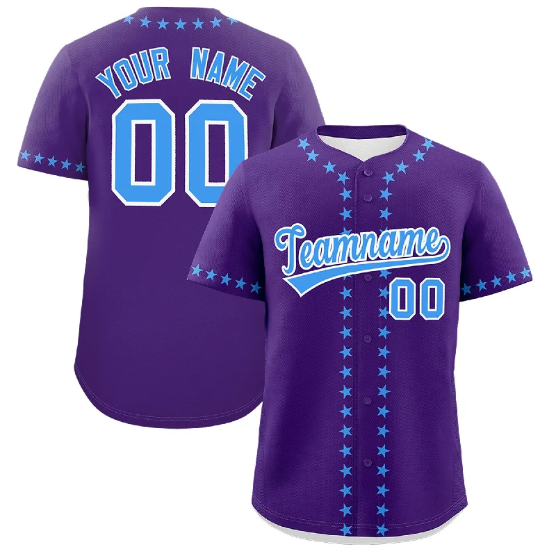 Custom Purple Powder Blue Star Ribbing Authentic Baseball Jersey Trendy Men's Bucket