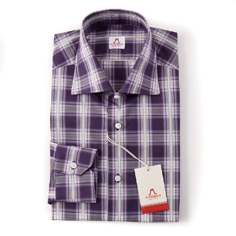 Mattabisch Cotton Shirt in Plum Purple Check Athletic Men's High