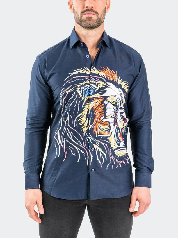 Maceoo Stretch Shirt | Fibonacci Embrolion Navy Dynamic Men's Moto