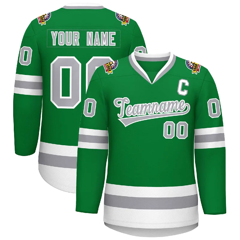 Custom Kelly Green Gray-White Classic Style Hockey Jersey Cool Men's Distressed