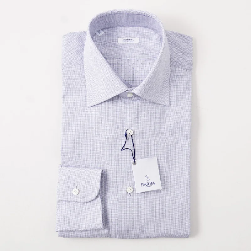 Barba Cotton Shirt in Blue and White Micro Jacquard Organic