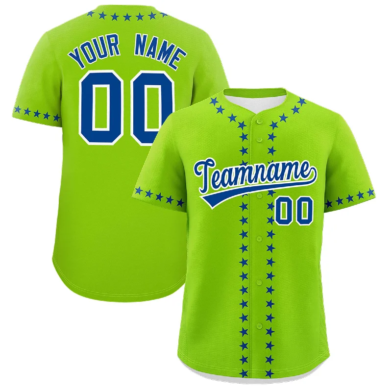 Custom Neon Green Royal Star Ribbing Authentic Baseball Jersey Masculine Men's 