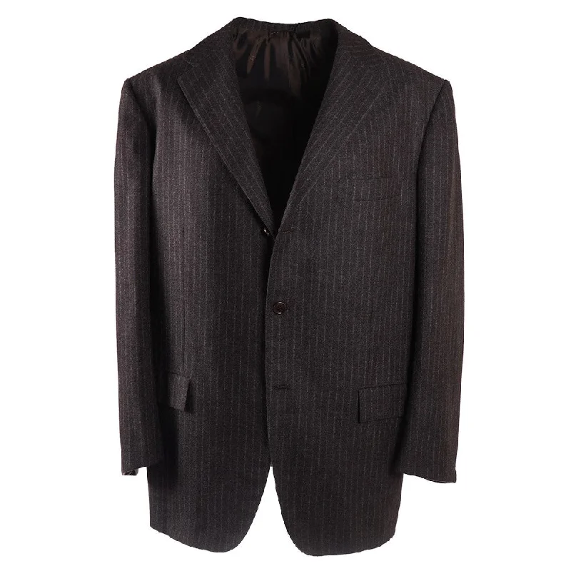 Kiton Chalk Stripe Cashmere Suit Earthy Men's Hemp