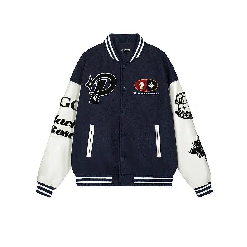 Embroidered Varsity Jacket Youthful Men's Pop