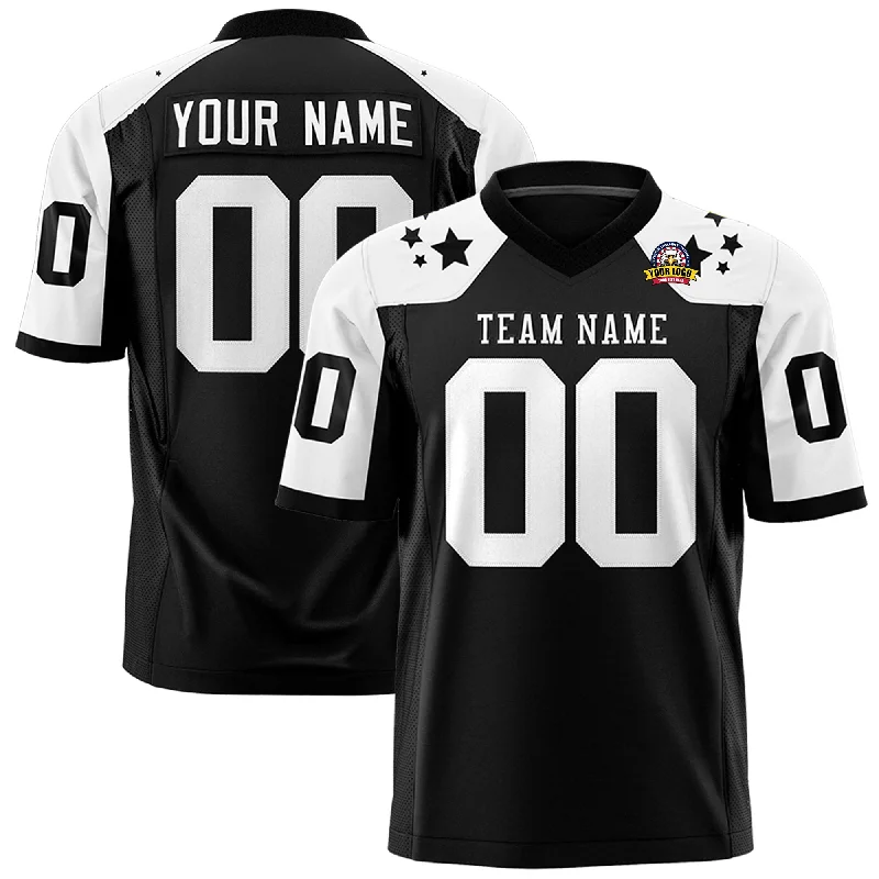 Custom Black White Personalized Shoulder Star Pattern Authentic Football Jersey Masculine Men's Thick