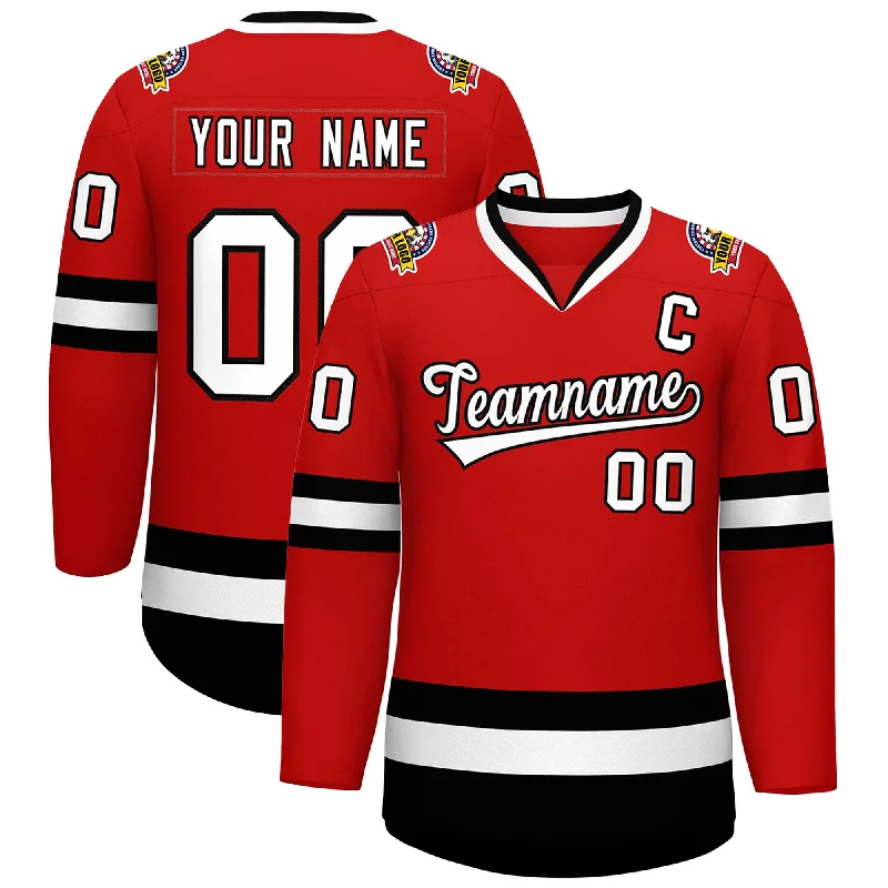 Custom Red White-Black Classic Style Hockey Jersey Sleek Men's Metallic