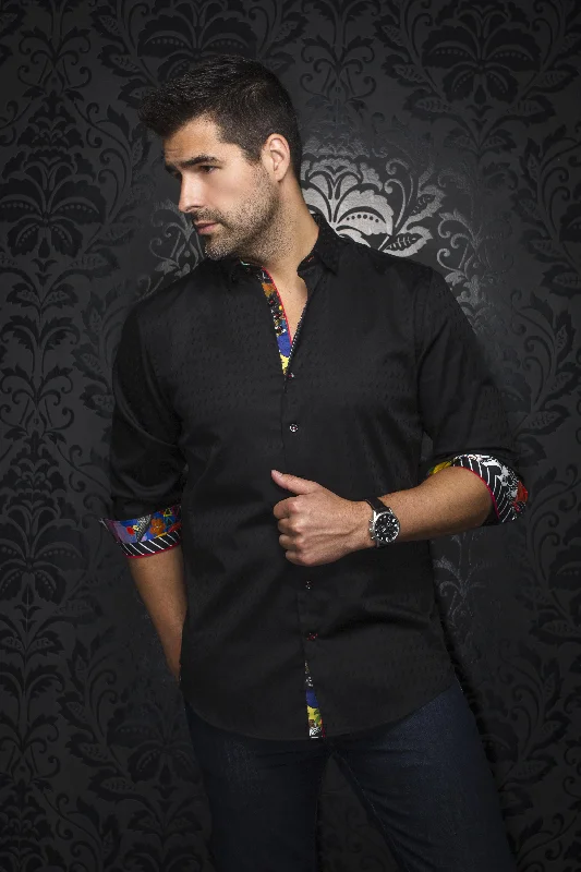 Au Noir Stretch Shirt | Wolverin Jacquard Black Edgy Men's Punk