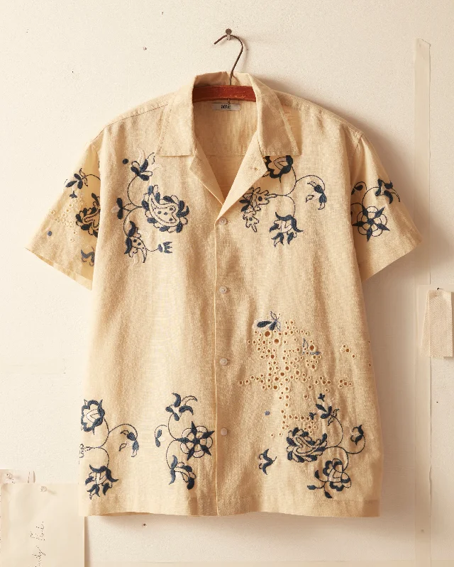 Mended Floral Short Sleeve Shirt Cool Men's Distressed