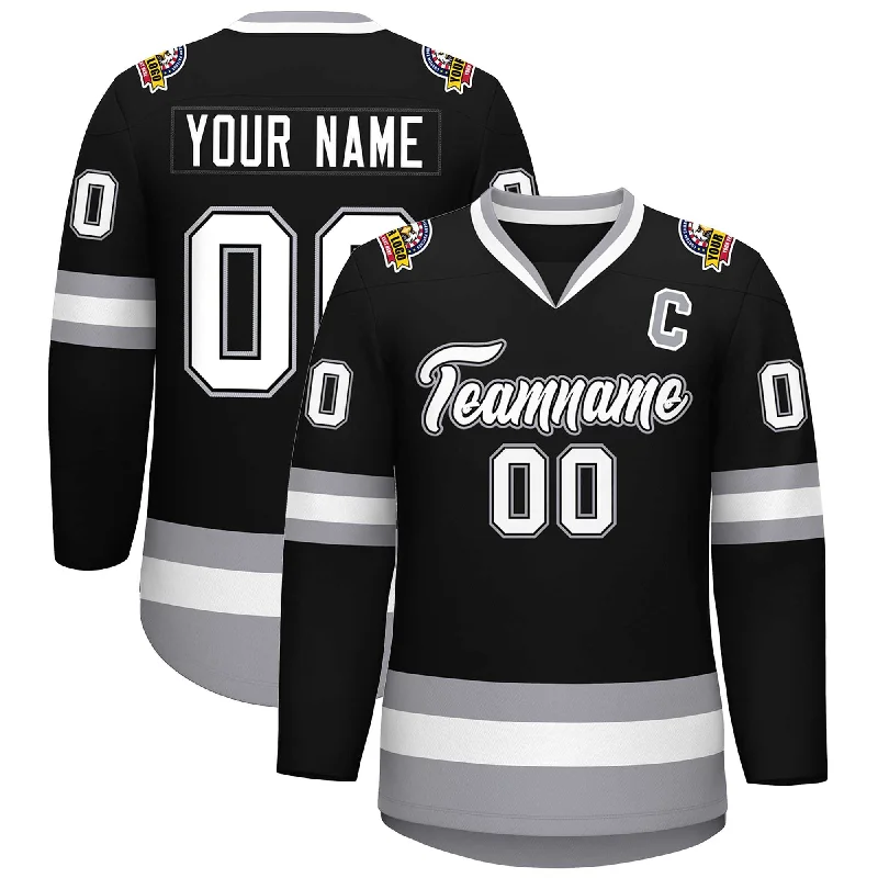 Custom Black White Black-Gray Classic Style Hockey Jersey Cozy Men's Sherpa