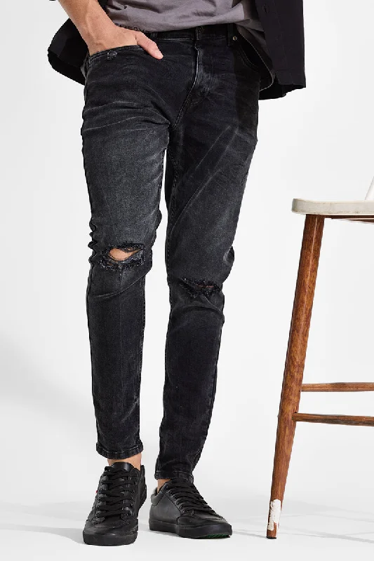 Charcoal Grey Distressed Skinny Fit Jeans Laid