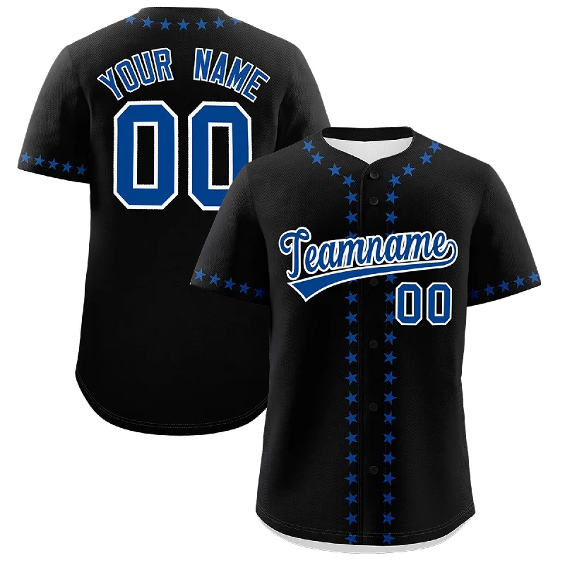 Custom Black Royal Star Ribbing Authentic Baseball Jersey Casual Men's Loose