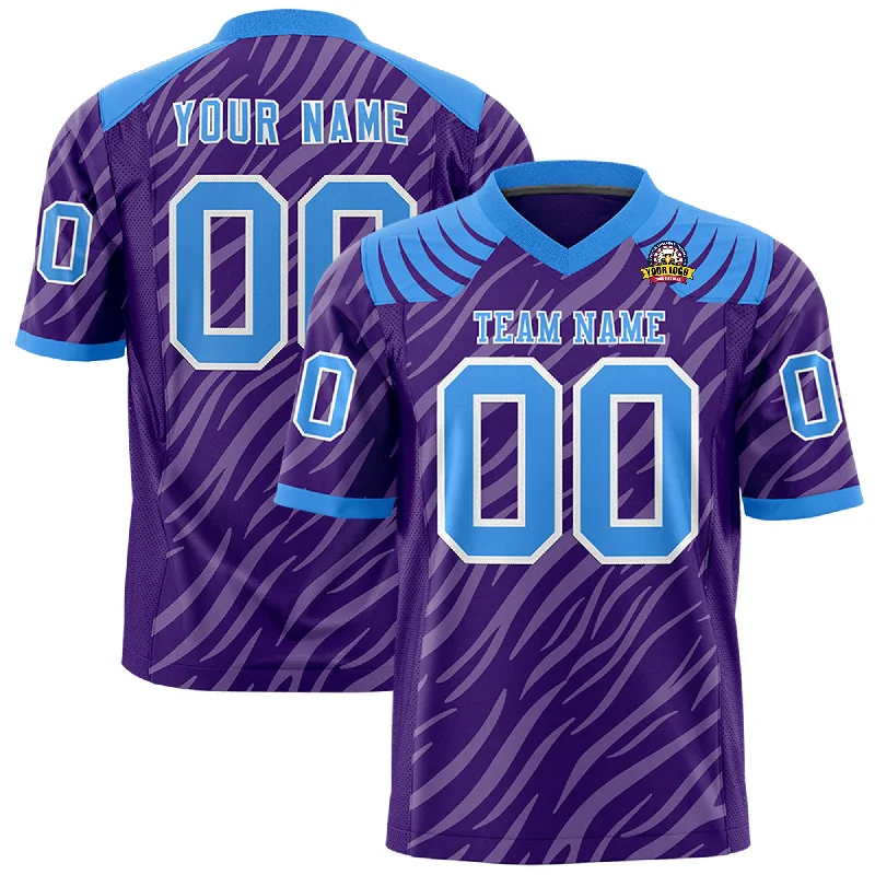 Custom Purple Gray Personalized Tiger Stripe Graffiti Pattern Authentic Football Jersey Stylish Men's Tropical 