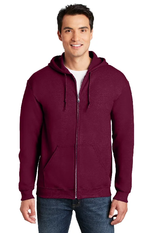 Gildan Heavy Blend Full Zip Hooded Sweatshirt Maroon Dapper Men's Bow