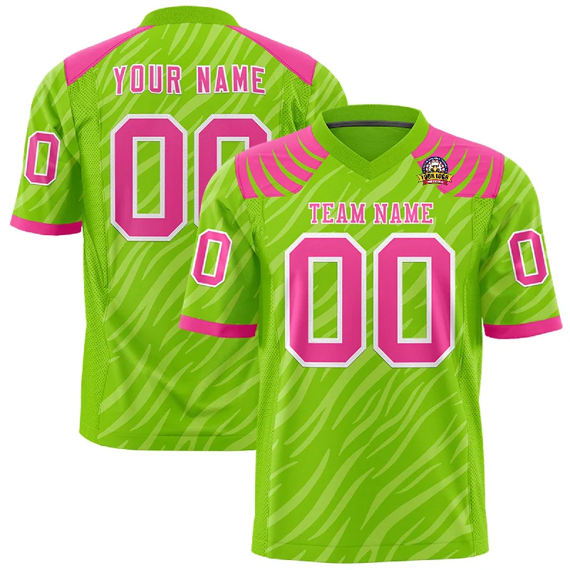 Custom Neon Green White Personalized Tiger Stripe Graffiti Pattern Authentic Football Jersey Bohemian Men's Free