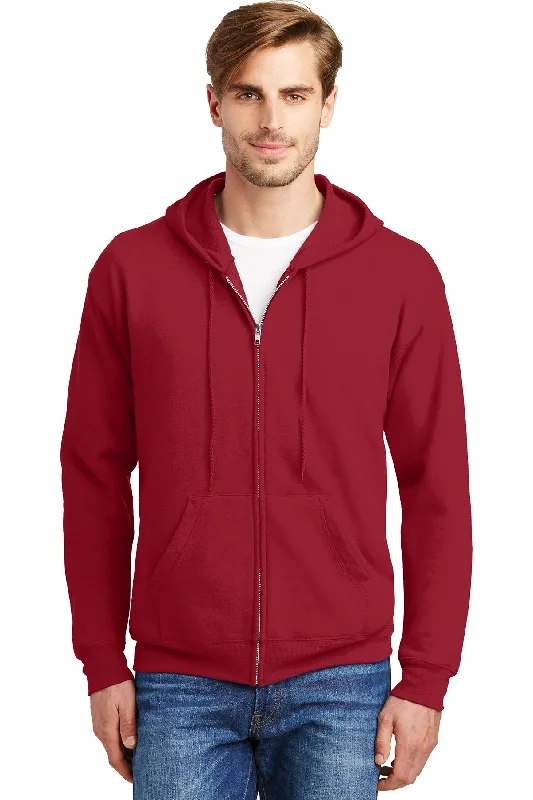 Hanes Ecosmart Full Zip Hooded Sweatshirt P180 Deep Red Dapper Men's Bow