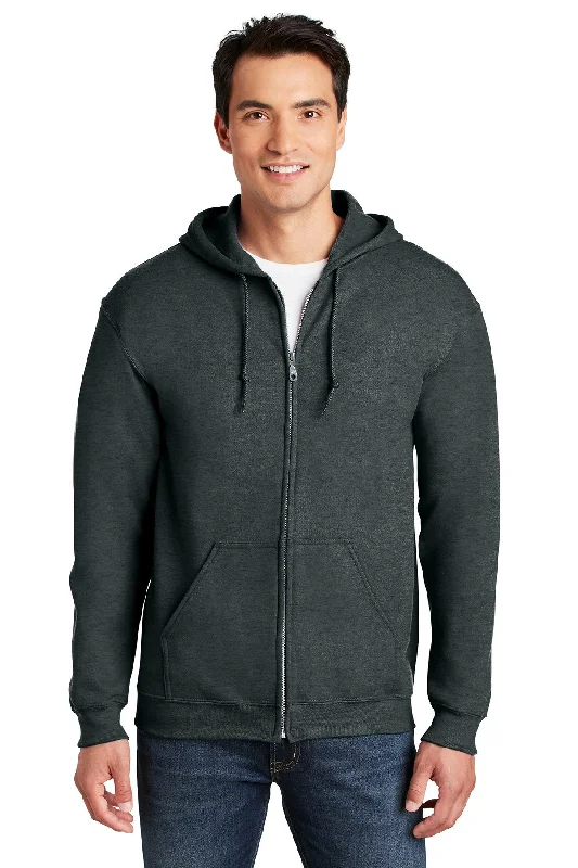 Gildan Heavy Blend Full Zip Hooded Sweatshirt Dark Heather Grey Traditional Men's Wool