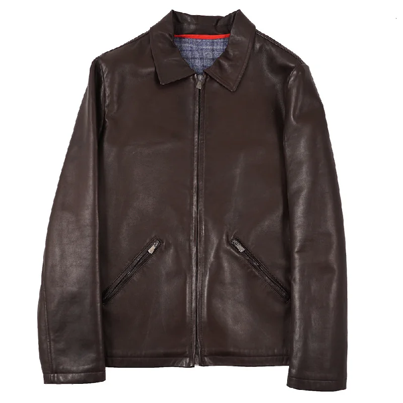 Isaia Wool-Lined Leather Jacket Hip Men's Urban