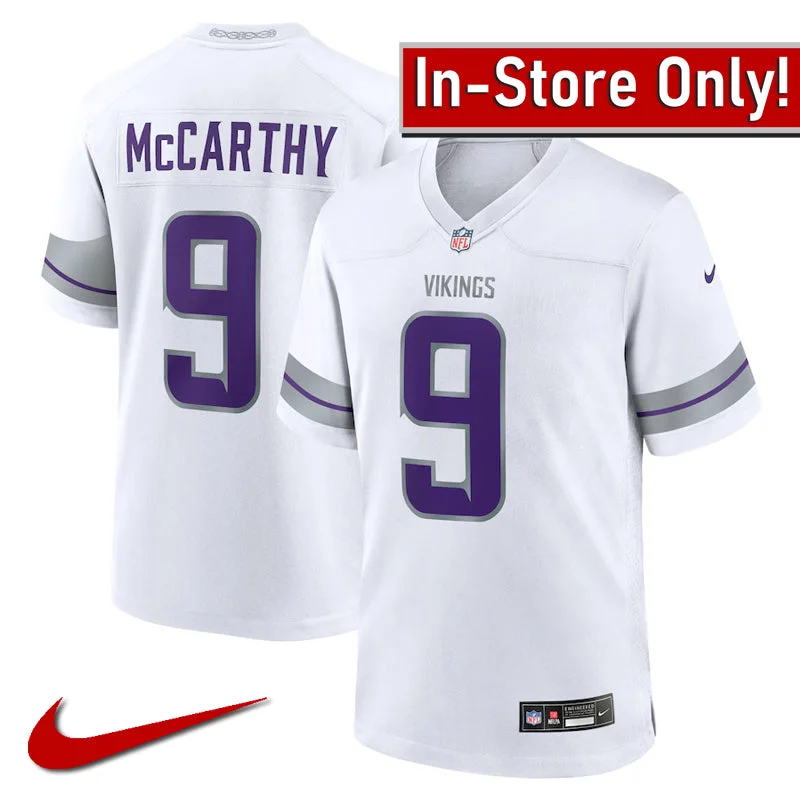 AVAILABLE IN-STORE ONLY! J.J. McCarthy Youth Minnesota Vikings White Nike Alternate Game Jersey Cool Men's Skate