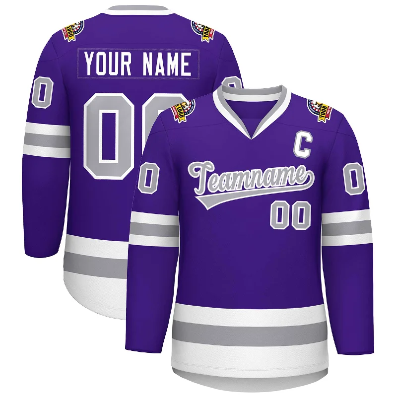 Custom Purple Gray-White Classic Style Hockey Jersey Trendy Men's Scandinavian